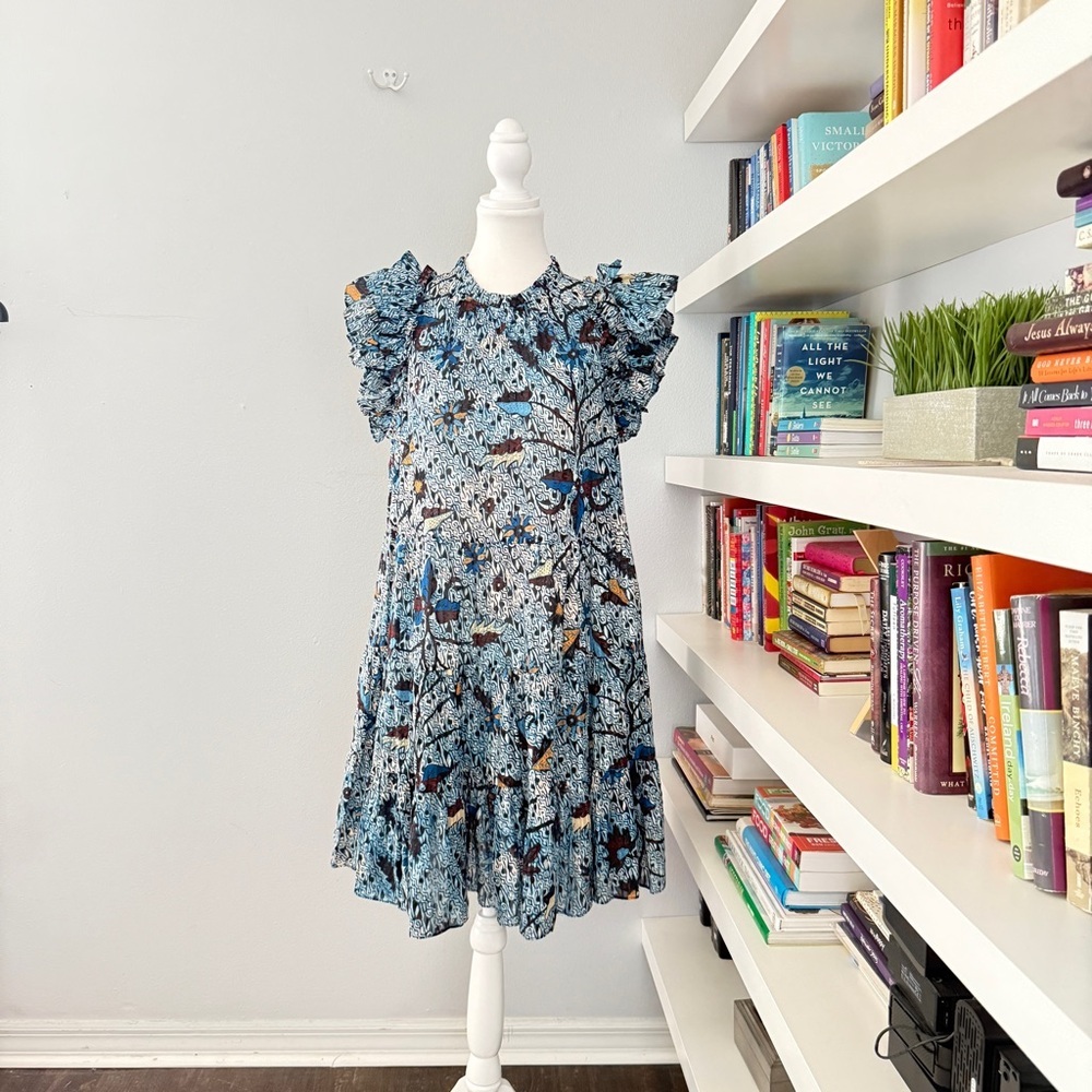 ULLA JOHNSON Denia Ruffle-Sleeve Tiered Mini Dress Sz 10 - Picture 3 of 13